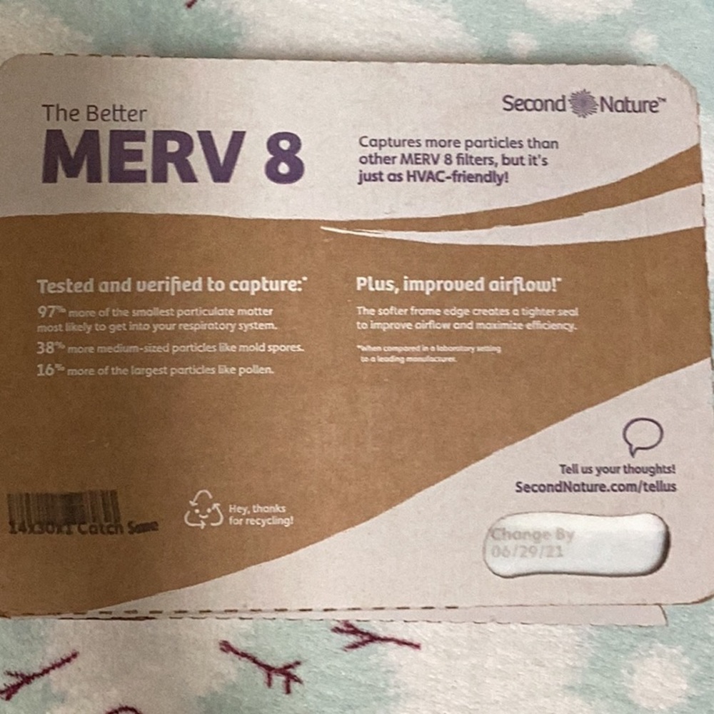 Second Nature MERV 8 Air Filter 14X14X1